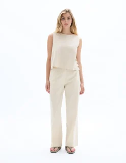 Celio Top coton lin bouton côté - beige^Femme Chemises & Blouses|T-Shirts & Tops