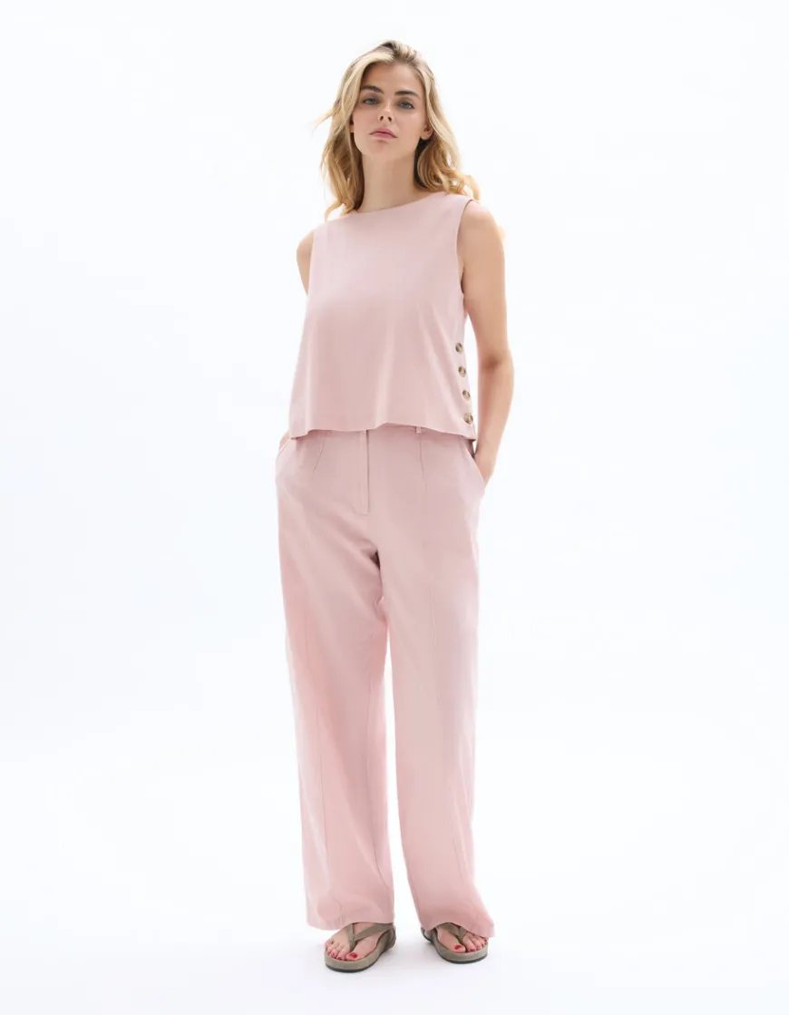 Celio Top coton lin bouton côté - rose^Femme T-Shirts & Tops|Les Ensembles