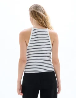 Celio Top côtelé à bretelles rayé - écru^Femme T-Shirts & Tops