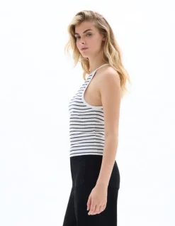 Celio Top côtelé à bretelles rayé - écru^Femme T-Shirts & Tops