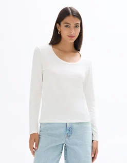 Celio T-shirt ajusté à manches longues - écru^Femme Les Essentiels Aux Meilleurs Prix|T-Shirts & Tops