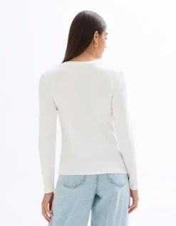 Celio T-shirt ajusté à manches longues - écru^Femme Les Essentiels Aux Meilleurs Prix|T-Shirts & Tops