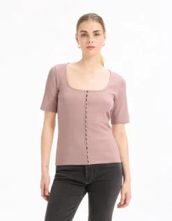 Celio T-shirt boutonné à manches courtes - violet^Femme T-Shirts & Tops