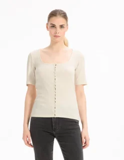 Celio T-shirt boutonné à manches courtes - beige^Femme T-Shirts & Tops