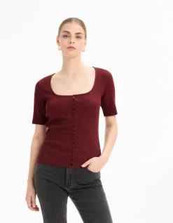 Celio T-shirt boutonné à manches courtes - violet^Femme T-Shirts & Tops
