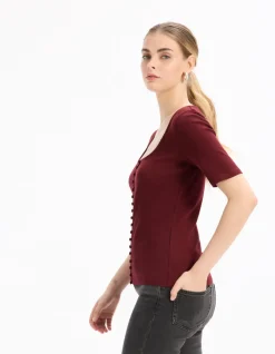 Celio T-shirt boutonné à manches courtes - violet^Femme T-Shirts & Tops