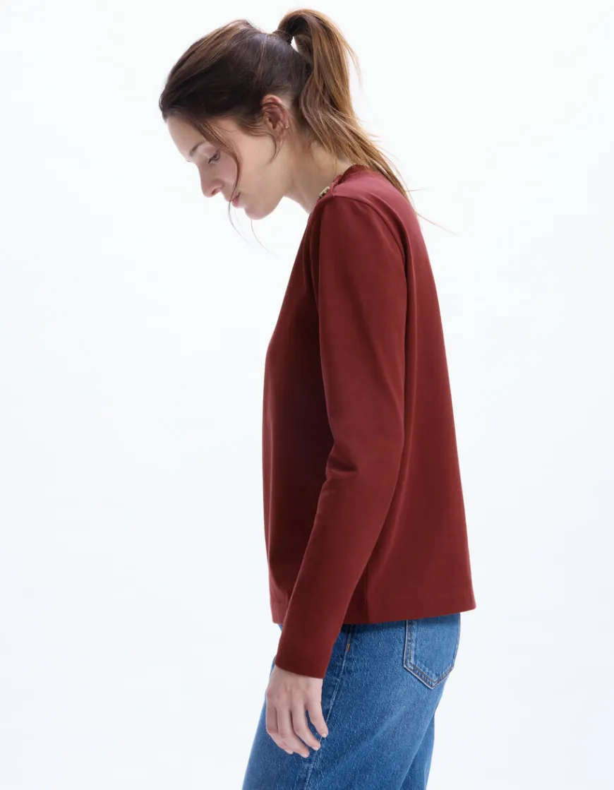 Celio T-shirt boutonné à manches longues - bordeaux^Femme T-Shirts & Tops