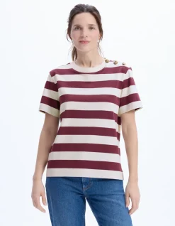 Celio T-shirt boutonné à rayures - bordeaux^Femme T-Shirts & Tops