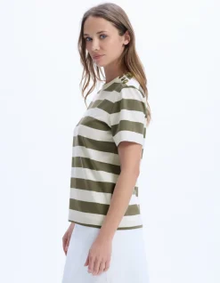 Celio T-shirt boutonné à rayures - kaki^Femme T-Shirts & Tops