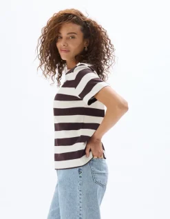 Celio T-shirt boutonné à rayures - marron^Femme T-Shirts & Tops