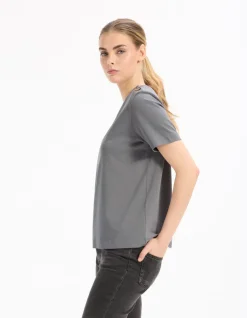 Celio t-shirt boutonné en coton doux - gris^Femme T-Shirts & Tops