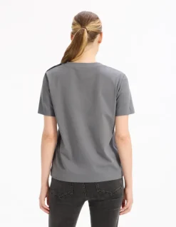 Celio t-shirt boutonné en coton doux - gris^Femme T-Shirts & Tops