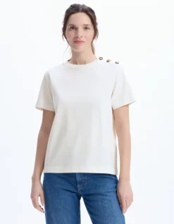 Celio T-shirt boutonné en coton épais - écru^Femme T-Shirts & Tops