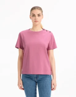 Celio T-shirt boutonné en coton épais - rose^Femme T-Shirts & Tops
