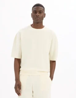 Celio T-shirt boxy col rond en maille bouclée - écru^Homme T-Shirts