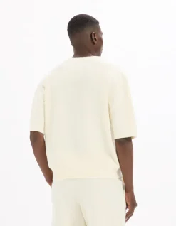 Celio T-shirt boxy col rond en maille bouclée - écru^Homme T-Shirts
