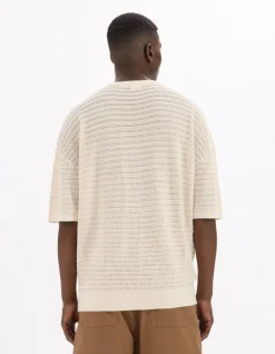 Celio T-shirt boxy col rond en maille - beige^Homme T-Shirts