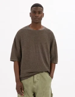 Celio T-shirt boxy col rond en maille - taupe^Homme T-Shirts