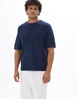Celio T-shirt boxy col rond en maille ajourée - marine^Homme T-Shirts
