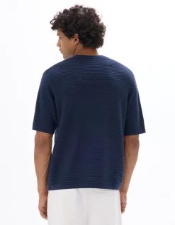 Celio T-shirt boxy col rond en maille ajourée - marine^Homme T-Shirts