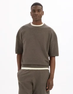Celio T-shirt boxy col rond en maille bouclée - taupe^Homme T-Shirts