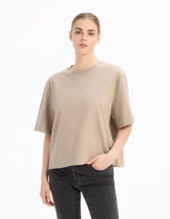 Celio T-shirt boxy en coton épais - beige^Femme T-Shirts & Tops