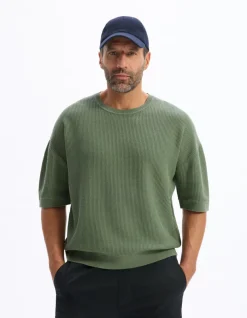 Celio T-shirt boxy en maille col rond 100% coton - kaki^Homme T-Shirts