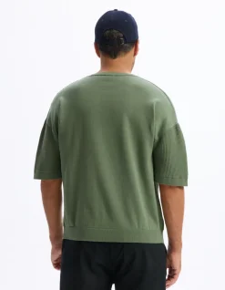 Celio T-shirt boxy en maille col rond 100% coton - kaki^Homme T-Shirts