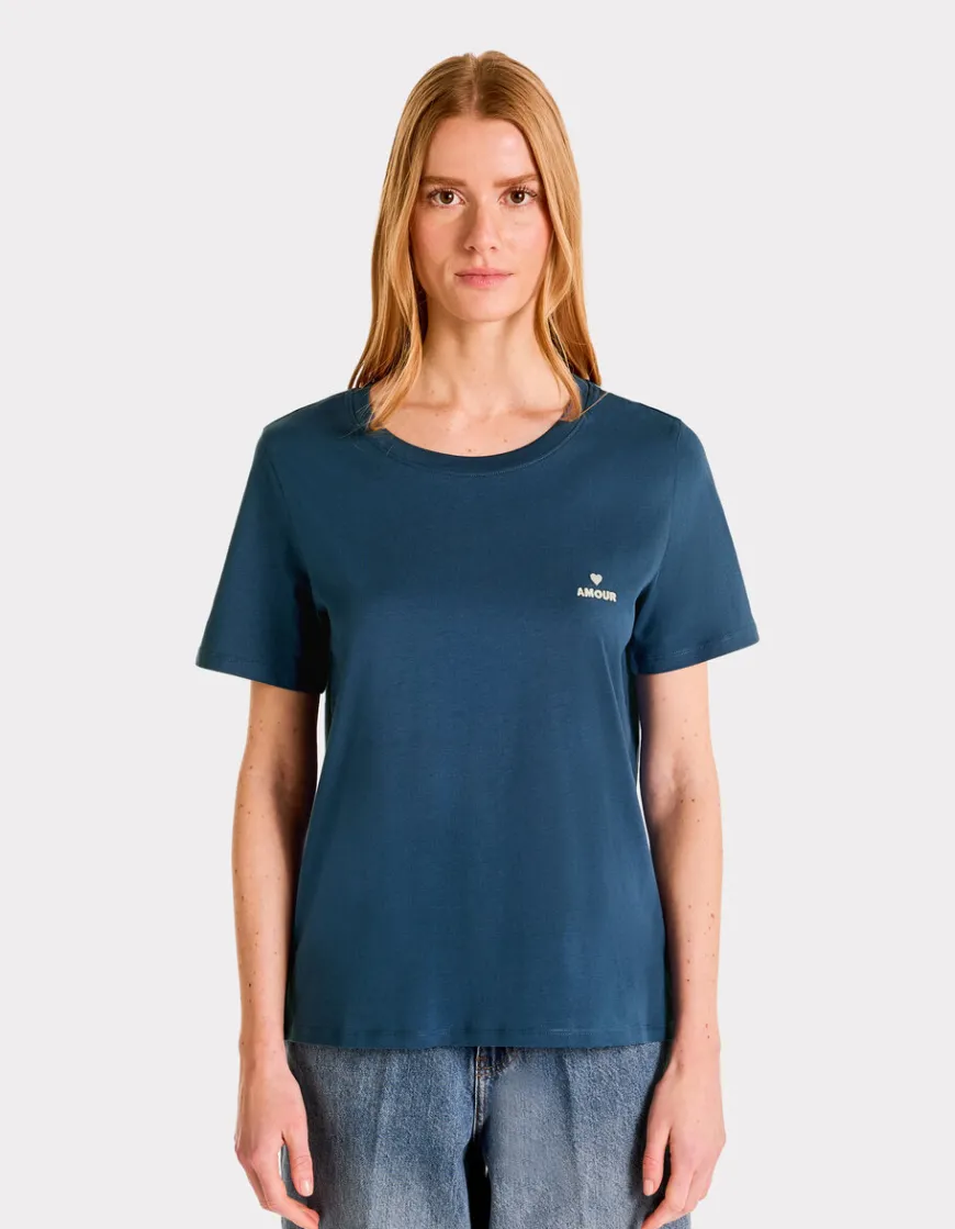 Celio T-shirt brodé à col rond - bleu^Femme T-Shirts & Tops