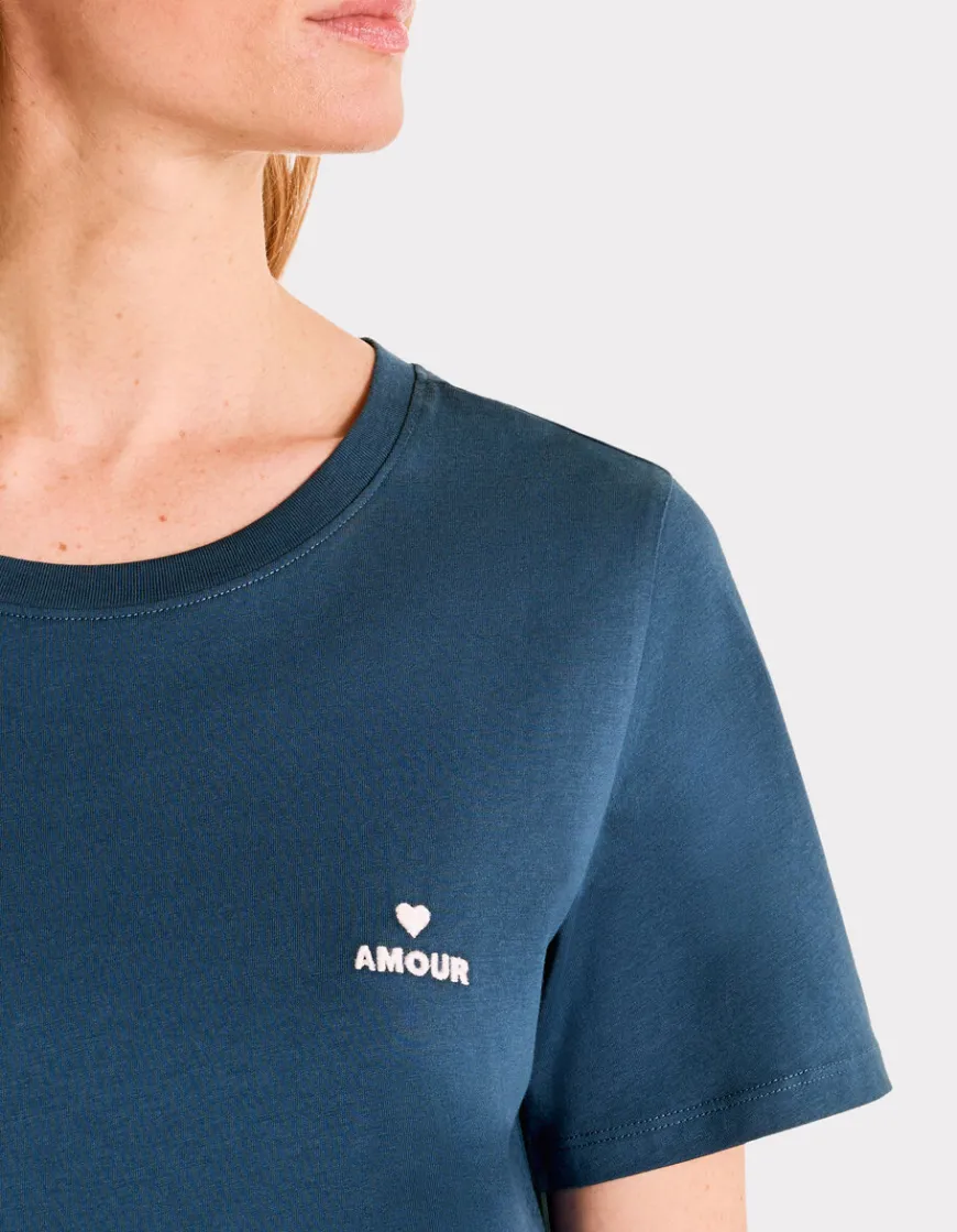 Celio T-shirt brodé à col rond - bleu^Femme T-Shirts & Tops