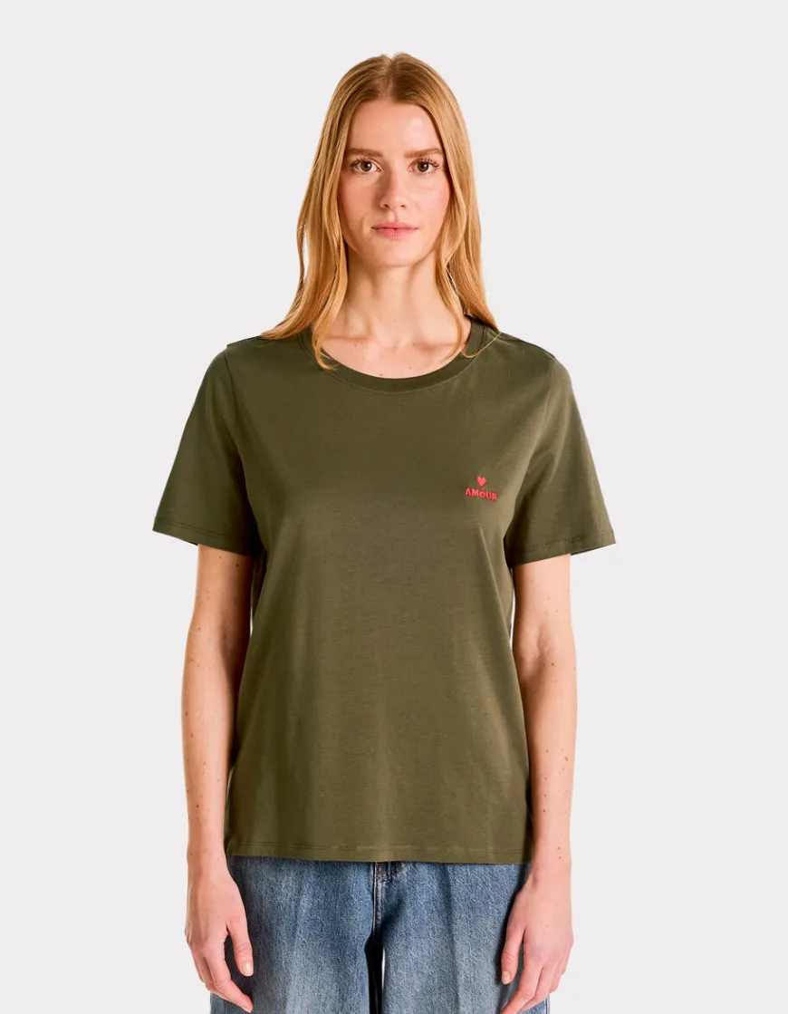 Celio T-shirt brodé à col rond - kaki^Femme T-Shirts & Tops