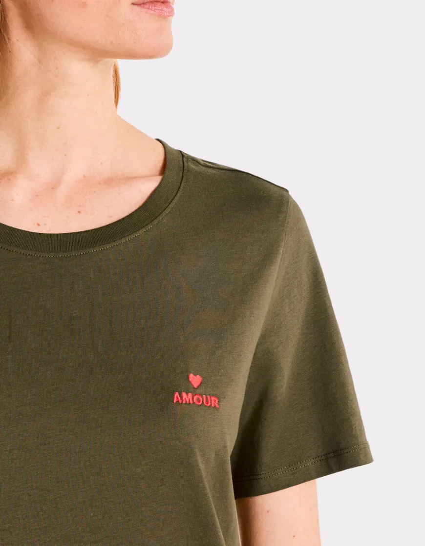 Celio T-shirt brodé à col rond - kaki^Femme T-Shirts & Tops