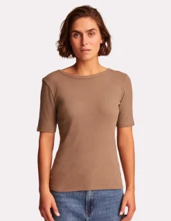 Celio T-shirt côtelé à manches courtes - beige^Femme T-Shirts & Tops