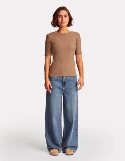Celio T-shirt côtelé à manches courtes - beige^Femme T-Shirts & Tops