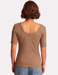 Celio T-shirt côtelé à manches courtes - beige^Femme T-Shirts & Tops
