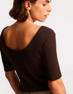 Celio T-shirt côtelé à manches courtes - marron^Femme T-Shirts & Tops