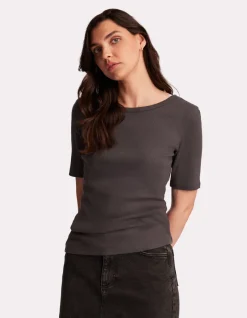 Celio T-shirt côtelé à manches courtes - gris^Femme T-Shirts & Tops
