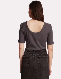 Celio T-shirt côtelé à manches courtes - gris^Femme T-Shirts & Tops