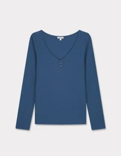 Celio T-shirt côtelé à manches longues - bleu^Femme T-Shirts & Tops
