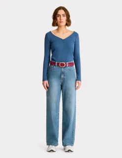 Celio T-shirt côtelé à manches longues - bleu^Femme T-Shirts & Tops