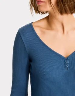 Celio T-shirt côtelé à manches longues - bleu^Femme T-Shirts & Tops