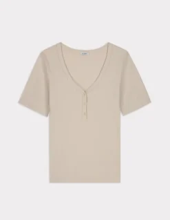 Celio T-shirt côtelé col V - beige^Femme T-Shirts & Tops