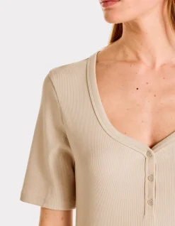 Celio T-shirt côtelé col V - beige^Femme T-Shirts & Tops