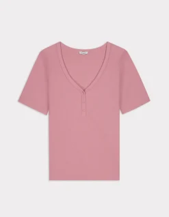 Celio T-shirt côtelé col V - rose^Femme T-Shirts & Tops