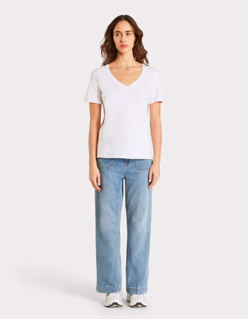 Celio T-shirt en coton à col V -^Femme Les Essentiels Aux Meilleurs Prix|T-Shirts & Tops