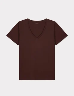 Celio T-shirt en coton biologique col V - marron^Femme Les Essentiels Aux Meilleurs Prix|T-Shirts & Tops