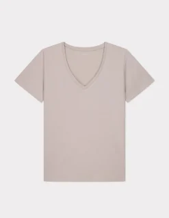 Celio T-shirt en coton biologique col V - beige^Femme Les Essentiels Aux Meilleurs Prix|T-Shirts & Tops