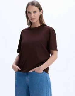 Celio T-shirt en coton biologique col rond - marron^Femme Les Essentiels Aux Meilleurs Prix|T-Shirts & Tops