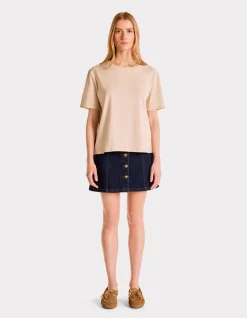 Celio T-shirt en coton biologique col rond - bleu mer^Femme T-Shirts & Tops