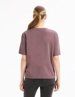 Celio T-shirt en coton biologique col rond - violet^Femme T-Shirts & Tops